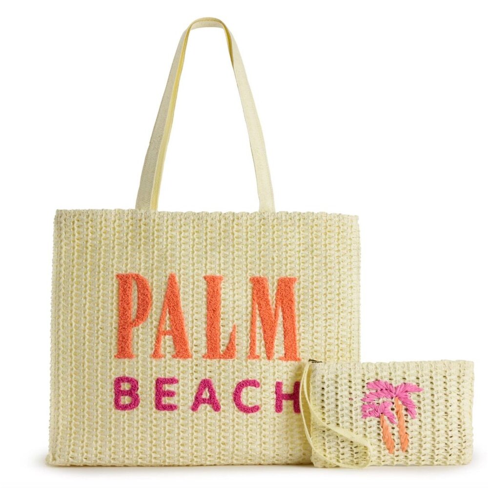 Sonoma Goods For Life® Maya Straw Palm Beach Tote & Wristlet Set NWT